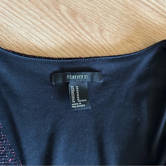 Forever 21 Black Shimmer Deep V-Neck Dress Medium - Picture 2 of 7